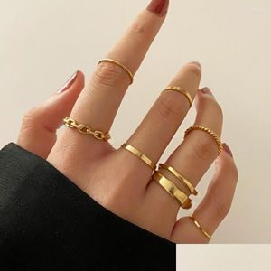 Cluster Rings Cluster Rings Punk Gold Wide Chain Set per le donne Ragazze Fashion Irregar Finger Thin Ring 2022 Female Trendy Jewelry Par Dhvq1