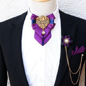 Bow Ties High-end Luxury Rhinestones Tie Suits Men's Wedding Accessories Original Bowtie Pocket Towel Corsage Three-piece Sets