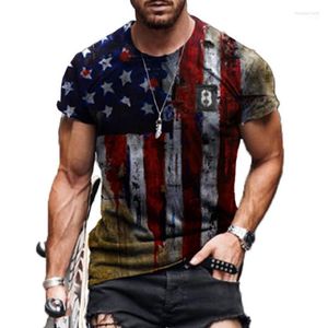 Мужские футболки для мужской футболки 2022 летняя американская флагская печать повседневная модная футболка круглой шеи свободна негабаритная мышечная уличная одежда