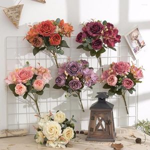 Decorative Flowers Beautiful Hydrangea Artificial For Home Wedding Decorations High Quality Autumn Bouquet Mousse Peony Fake Flower