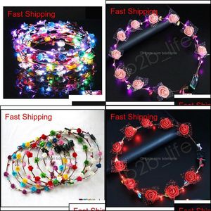 Altri accessori moda Fasce per capelli a LED lampeggianti Stringhe Bagliore Corona di fiori Fasce per capelli Festa leggera Rave Ghirlanda floreale per capelli Luminoso Wr Otomq