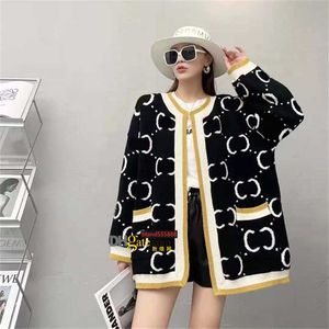 LuxuryAutumn Winter Sweater Women Knitted Loose Coat Double Letter Printed Cardigan Sweaters Ladies Outer Wear Thick Streetwear