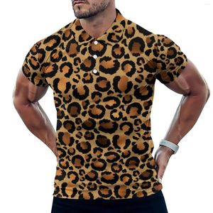 Erkek polos vahşi hayvan rahat polo gömlek kahverengi leopar noktaları tişörtler kısa kollu desen gömlek yaz retro büyük boy üstler hediye