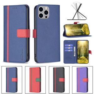 Wallet Phone Cases for iPhone 14 13 12 11 Pro Max XR XS X 7 8 Plus Double Color Splicing Cross Cloth Texture Flip Kickstand Cover Case with Card Slots