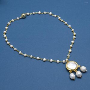 Pendant Necklaces Freshwater Cultured White Pearl Rosary Chain Necklace Coin 18"