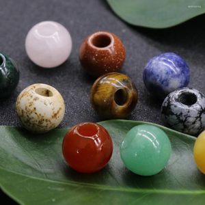 Beads 2PCS Fine Natural Stone Pendant Round Big Hole Loose Agate For Charm Jewelry DIY Necklace Bracelet Accessories Making 14mm