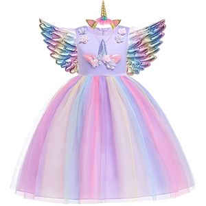 Vestidos de menina vestido de unicórnio arco -íris para crianças bordado vestido de baile bebê princesa festas de aniversário roupas infantis 221101