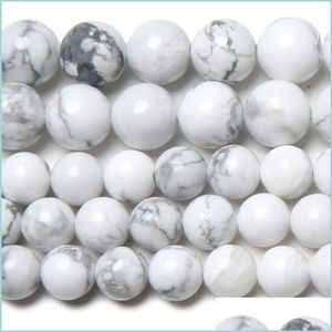 Turkos 8mm natursten vit howlite turkos runda lösa pärlor 15 sträng 3 4 6 8 10 12 mm plockstorlek för smycken droppleverans dhovr