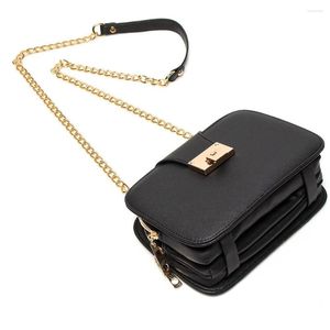 Borse da sera Borsa da donna in pelle nera Pochette Borsa a tracolla con cinturino medio in metallo