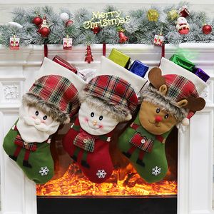 2022 Sacchetti regalo natalizi in tela di cotone mix borsa giocattolo calza 3 stili calzini decorazione albero di Natale
