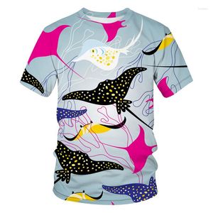Herr t-skjortor Sommarm￤n korall t￥ng 3d tryckt djurm￶nster t-shirt avslappnad vind kort￤rmad ljus och andas gata toppar