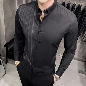 メンズドレスシャツ2022ファッションデザインlrigual Regulor Stripe Shirt Men Long Slim Slim Fit Casual Streetwear Men's Business Social Tuxedo