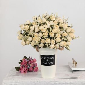 Flores decorativas 30 cm Mini Rose 1 Bouquet Artificial Silk Flower Fronches Fake for Decor Wedding