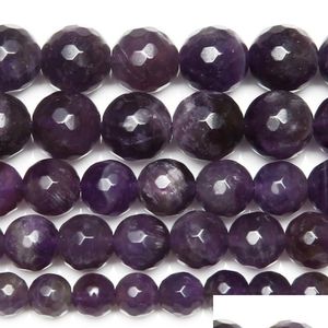 Pietra 8Mm Pietra Naturale Sfaccettata Viola Ametiste Quarzo Perline Sfuse 15 Filo 4 6 8 10 Mm Per Gioielli Che Fanno Consegna Di Goccia 2022 Dh7Xe