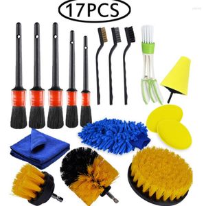 Car Sponge 17Pcs Beauty Wash Detail Brush Driver Set Vent Leather Rim Dirt Dust Cleaning Tools