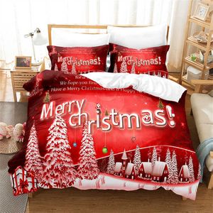 مجموعات الفراش Red Merry Christmas Bedroom مجموعة ناعمة الأسرة المألوفة ومريحة لحاف لحاف Case L221025