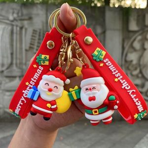 Party Favor Cartoon Christmas Keychain Santa Claus Pendant Schoolbag Hanging Key Ring Jewelry Gift wly935