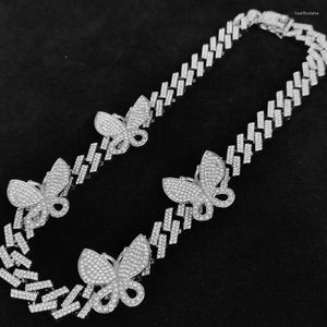 Łańcuchy Hip Hop 15 mm bling lodowany kryształ cyrkon kryształowy kubański łańcuch motyli męski dla mężczyzn biżuteria