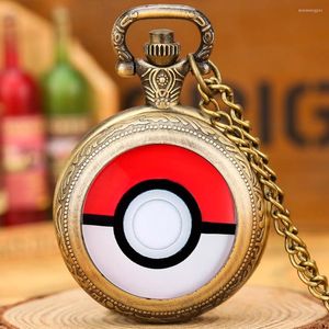 Pocket Watches Retro Bronze Go Cosplay Anime Clock Men Quartz Watch Pendant Game Monster Necklace Chain Jewelry For Fans