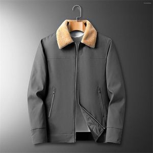 メンズジャケット冬のフリース濃厚なジャケットメンウォームウィンドブレイカーファーカラーコートプラスサイズ高品質のブランドファッションラムウールパーカ