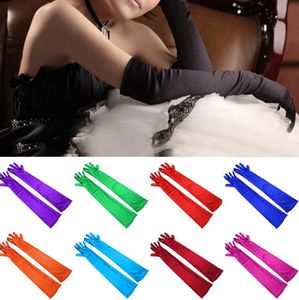 Colorful Bridal Long Gloves Women Full Finger Evening Party Formal Gloves Satin Mittens For Stage Performance