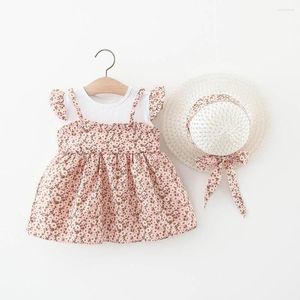 Girl Dresses Melario Baby Girls 2022 Summer Born Fake Two Floral Princess Western Style Straw Hat Holiday Dress