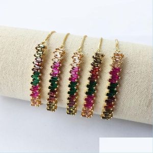 Chain Rainbow Cubic Zircon Curved Bar Connector Bracelets Colorf Cz Stone Micro Pave Jewelry Bracelet For Women Girl Gift Bg284 Drop Dhw1J