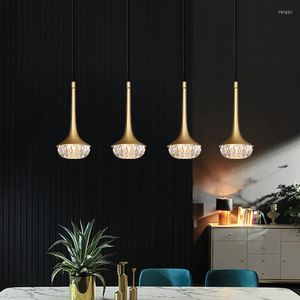 Lâmpadas pendentes da sala de jantar de cristal moderno, luz nórdica de cozinha pendurada quarto casa decoração dourada decoração de teto banheiro luminária