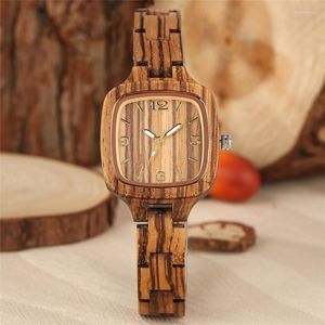Wristwatches Handmade Square Wooden Arabic Number Display Lady Quartz Luminous Pointers Clock Full Bamboo Women Bangle Present
