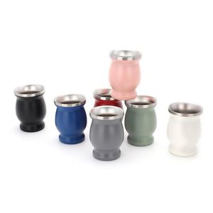 Кружки UPS 8 Colors 8 унций yerba Mugs Tea Cup тыква с натуральным yerbamate Mate очистка щетка сталь нержавеющая среда двойная варенная чистая капля DHWHS