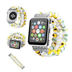 Handgjorda blomma keramiska p￤rlband armband f￶r Apple Watch Ultra 49mm 41mm 45mm 38mm 40mm 42mm 44mm Fashon Design Women's Strap Chain Beltmond Iwatch 8 7 6 SE 5 4 3