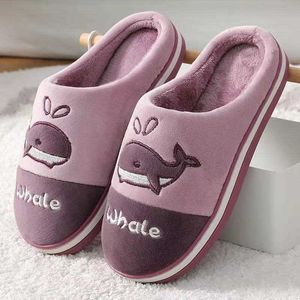 2023 Fashion Slippers Winter Cotton Catroon Dolphin Home Indoor Plush Feleece Non Slip Warm Comfy Shoes Women Grey Home Shoe