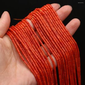 Minchas de coral vermelho natural de coral vermelho requintado Fazendas cilíndricas de miçangas para joalheria Fazendo acessórios de colar de bracelete DIY 2x4mm