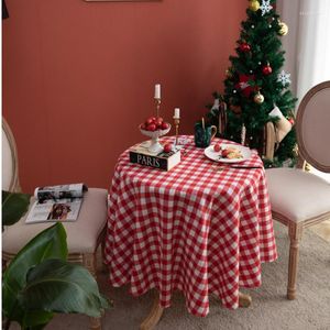 Tkanina stołowa Ins Nordic Christmas Red and White Plaid Cablecloth Bawełniany lniany okrągły jadalnia MOOJOU