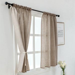 Curtain & Drapes Half Blackout Printed Coffee Plaids Thermal Insulated Curtains For Window Treatment 1 Panel Short Blinds Rod Pocket Small