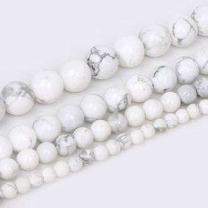 Turquesa 4/6/8/10mm natural redondo branco uivo uivo de pedra tingida cor solta espaçadora para jóias de moda fazendo bracelete diy wholesa dhxv2