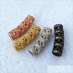 Rhinestones Copper Long Strip Bead Handmade Pave Micro Cubic Zirconia Tube Fit Bracelet Necklace Jewelry Making Accessories Ct502 Dr Dh9Vb