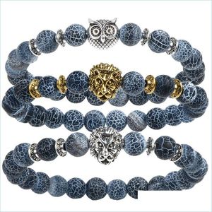 Beaded Leopard Tiger Eye Lion Head Armband Owl Buddha pärlor armband armband charm naturliga sten yoga smycken män kvinnor släpper deliv dhnhi