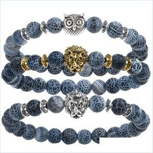 Leworki tygrys tygrysa lew głowa bransoletka sowa kulki Budda Bransoletki Banles Charm Natural Stone Joga Biżuteria Mężczyźni Kobiety upuszcze