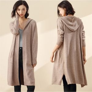 Lang vilten dames trui winter casual herfst herfst lange mouw gebreide kimono vest met een kapsel vrouwelijke grote jas jas T190831