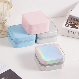 Jewelry Pouches Portabl Waterproof Box Small Mini Ear Studs Lipstick Rings Bracelets Storage Organizer Built-In Mirror Desktop