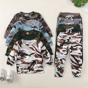 Roupas Conjuntos de 2 peças Crianças de terno conjunto meninos Camuflagem impressão redonda pescoço de manga longa calça azul/branco/verde/cinza 1-4 anos