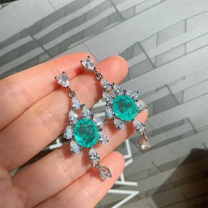 Dangle Küpeler Qsilver Renkli Hoop Küpe Oluşturulmuş Lab Emerald Stone Paraiba Tourmaline Lüks Düğün Kadınlar İçin Jewerlry