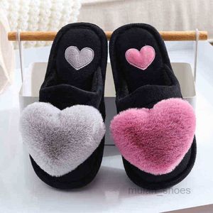 Mode Vrouwen Slippers Liefde Hart Katoen Slipper Winter Bont Slides Dames Thuis Harige Warme Indoor Schoenen Claquette Fourrure