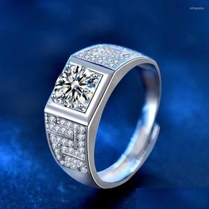 Cluster Rings Cluster Rings Trendy 925 Sterling Sier 1Ct D Color Moissanite Men Ring Iced Out Lab Adjustable Pass Diamond Testerclus Dhlo7