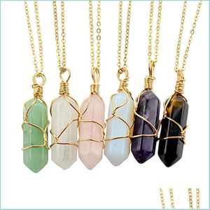 Beaded Halsband Natural Stone Six Prism Coneshape Cut Crystal Necklace Pendant Gold Link Chains 2st/Lot Wholesale Drop Delivery 20 Dhhtz