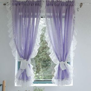 Curtain European Green Purple Sheer Curtains For Living Room Bedroom Sweet Lace Short Kitchen Bathroom Closet Window Decor