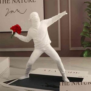 Arts And Crafts Resin Statues Scptures Banksy Flower Thrower Statue Bomber Home Decoration Accessories Modern Ornaments Figurine Col Dhmgl