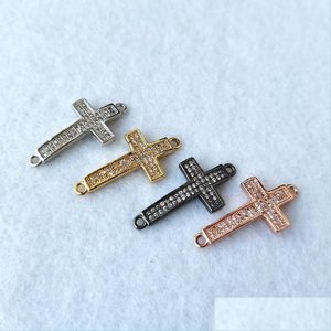 Anslutningar handgjorda charm Micro Pave Cubic Zirconia Cross Connector P￤rlor DIY Armband Tillbeh￶r smycken Making CT555 Drop Deliver Dhlaa