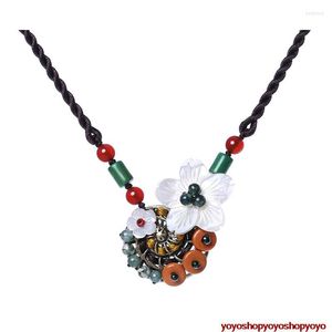 Girocollo vintage classico cinese giada bianca conchiglia perline collana pendente donna ragazza fatta a mano catena collier colar